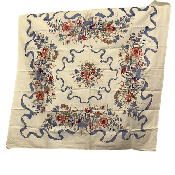 Laura Ashley Vintage cotton white blue pink floral print large scarf - Picture 2 of 8